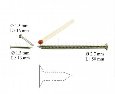 Chiodi in acciaio Inox dentellati a testa svasata Ø 1.3 mm (1kg) L : 16 mm - Ø 1.3 mm